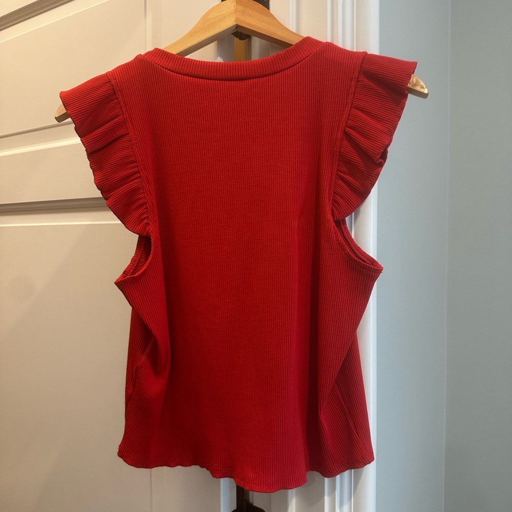 Red Ruffle Sleeve Top - Picture 2 of 3